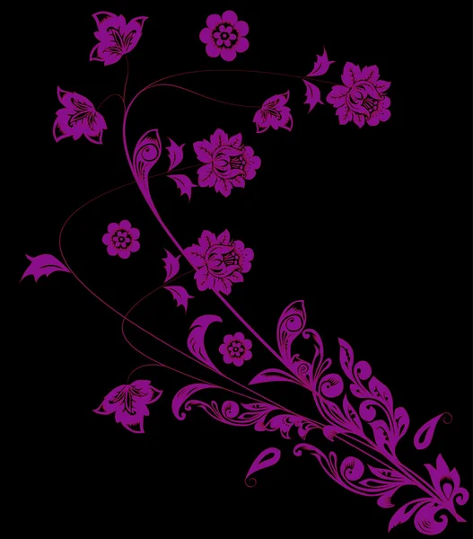 关于黑花卷曲的暗粉红色 — 图库矢量图片