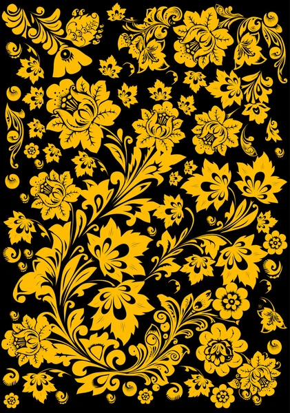 黑色黄金花卉设计 — 图库矢量图片