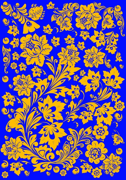 Gouden bloem achtergrond op blauw — Stockvector