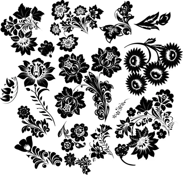Raccolta rami di fiori neri — Vettoriale Stock