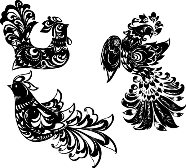 Tre uccelli neri astratti — Vettoriale Stock