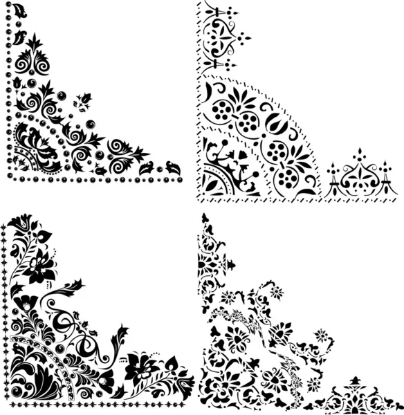 Cuatro patrones de esquina negro — Archivo Imágenes Vectoriales