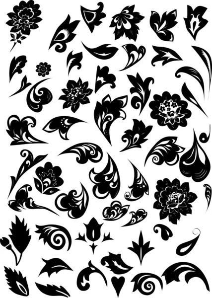 Black floral pattern elements — Stock Vector
