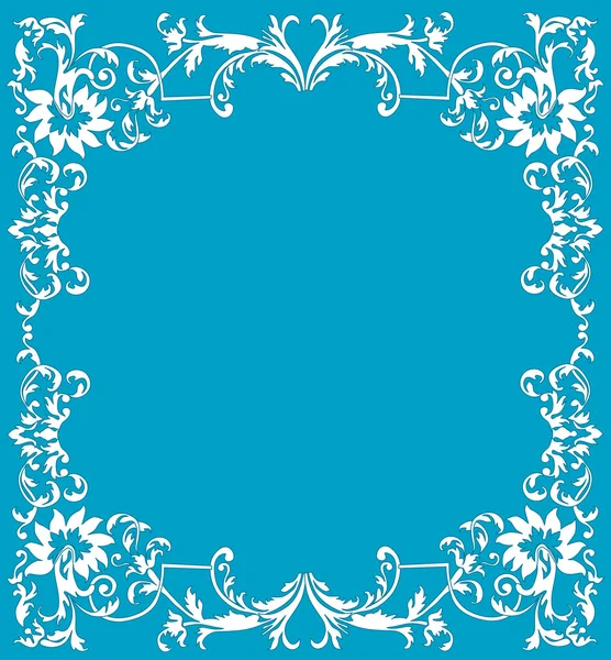 Bianco su cornice floreale blu — Vettoriale Stock