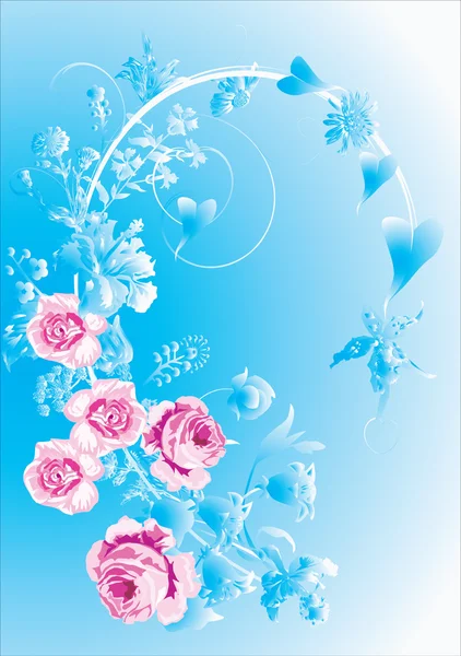 ดอกกุหลาบสีแดงบนพื้นหลังสีฟ้า — ภาพเวกเตอร์สต็อก