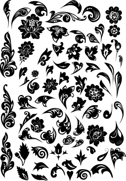Elementos decorados folhagem preta — Vetor de Stock