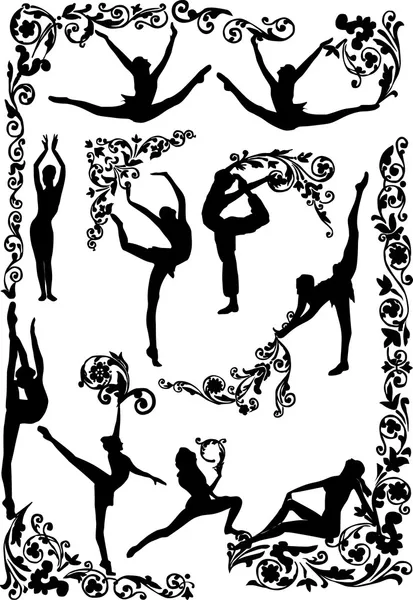 Dansande kvinnor silhuetter — Stock vektor