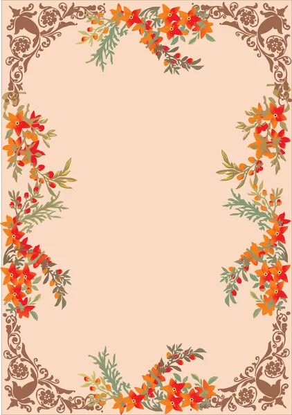 Brown floral frame on pink — Stock Vector