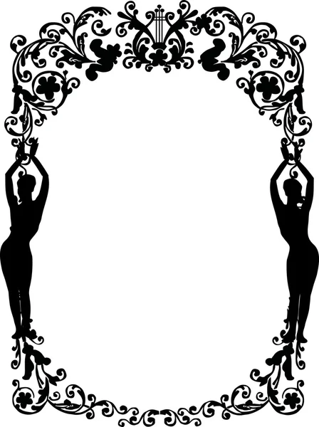 stock vector girl silhouettes and floral frame