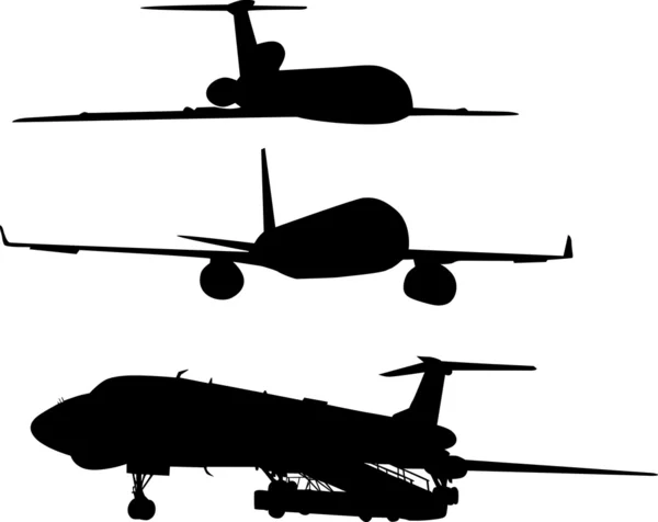 Drei Flugzeug-Silhouetten — Stockvektor
