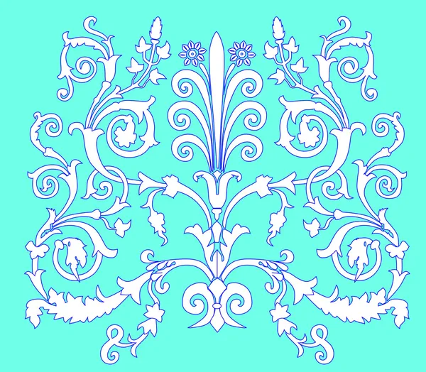 White on blue curled ornament — Stock Vector