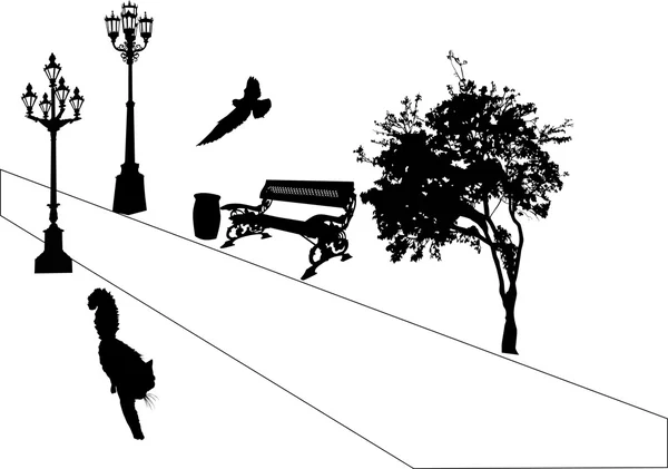 Pták a kočka v parku — Stockový vektor