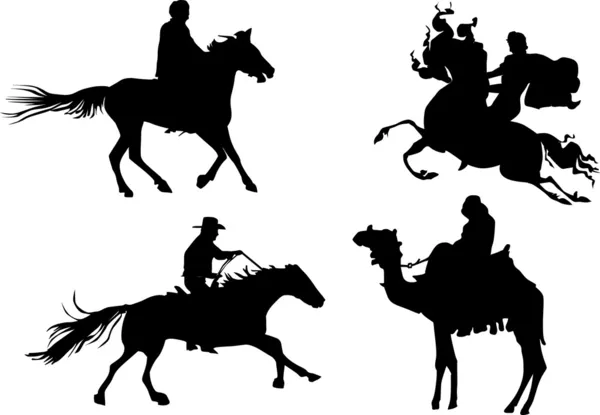 Quatre silhouettes équestres — Image vectorielle