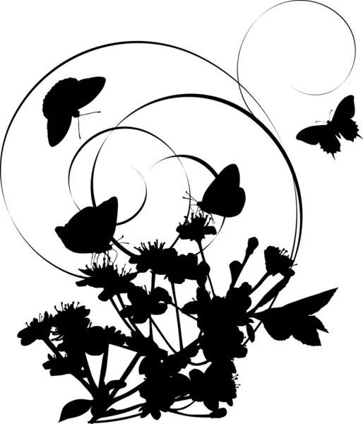 Třešeň květiny silueta s kadeří — Stockový vektor