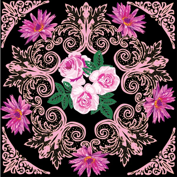 Roze vierkante patroon met rozen — Stockvector