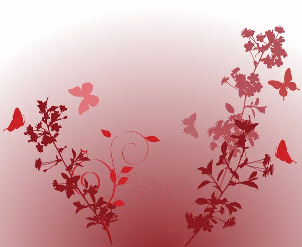 Mariposas rosadas y dos ramas de cerezo — Vector de stock