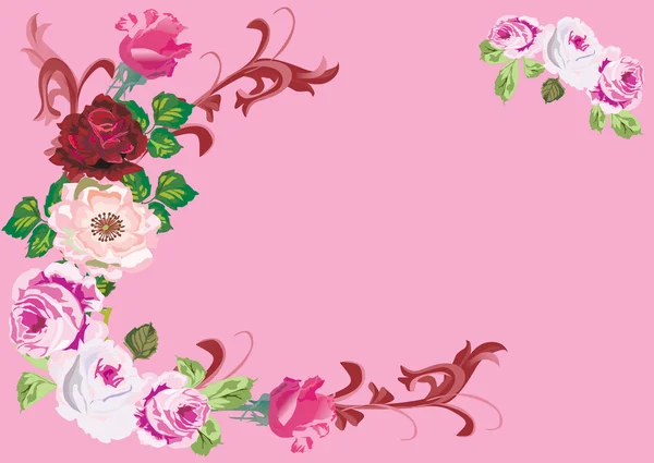 Pink rose corner decoration — Stock Vector