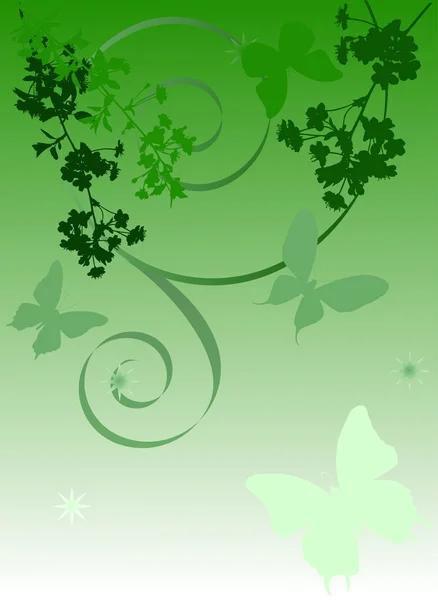 Yeşil Kiraz ağacı çiçekler ve kelebekler — Stok Vektör