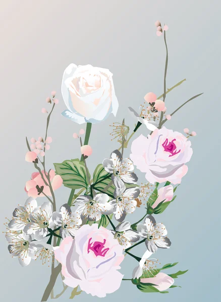 Вишневые цветы и розы — стоковый вектор