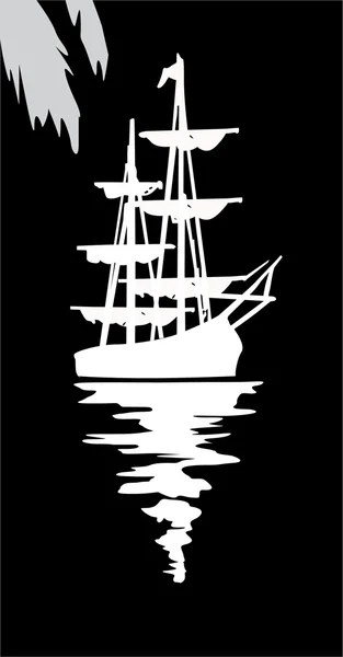 Izole siyah üzerine beyaz gemi — Stok Vektör
