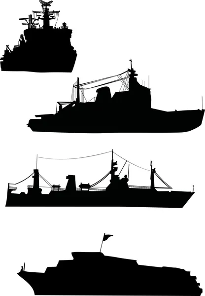 Four ship silhouette collection — Stock Vector