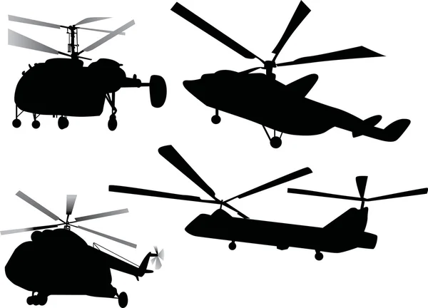 Colección de siluetas de helicóptero — Vector de stock