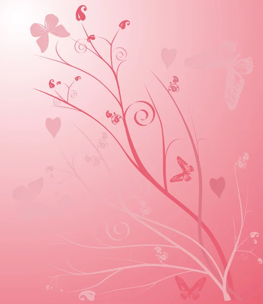 Ilustração primavera rosa com borboletas — Vetor de Stock