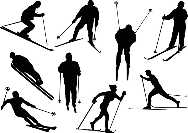 Verschillende skiër silhouetten — Stockvector
