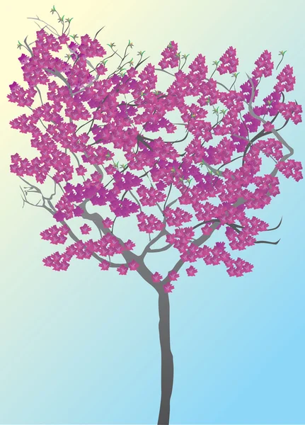 Pink tree on blue — Stock Vector