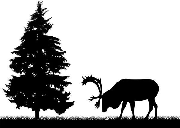 Fir and deer silhouettes — Stock Vector