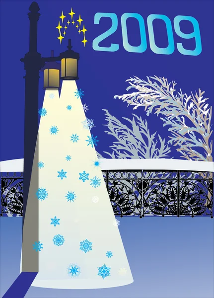 Ilustração de Natal azul com lâmpadas — Vetor de Stock