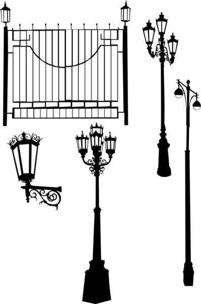 Уличные фонари с забором — стоковый вектор