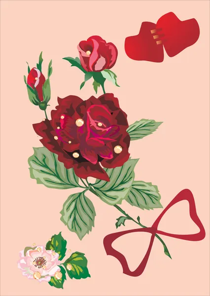 Rose rouge et coeurs — Image vectorielle