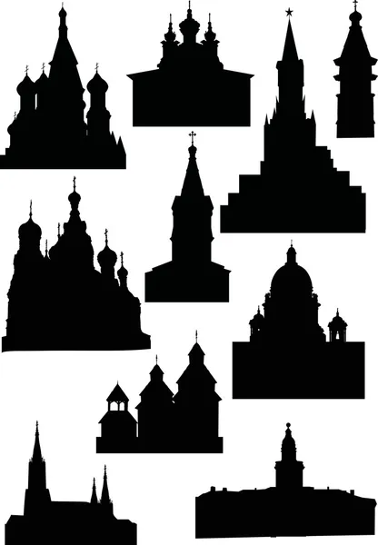 Charches and towers silhouettes — Stock Vector