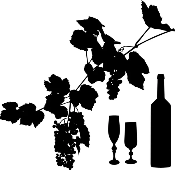 ブドウ、ワインとガラス — ストックベクタ