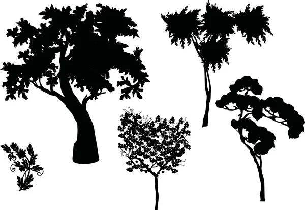 Árvores conjunto silhueta — Vetor de Stock