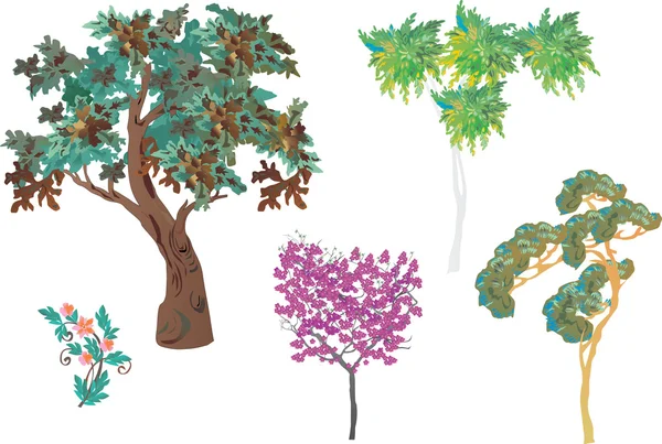 Træer samling på hvid – Stock-vektor