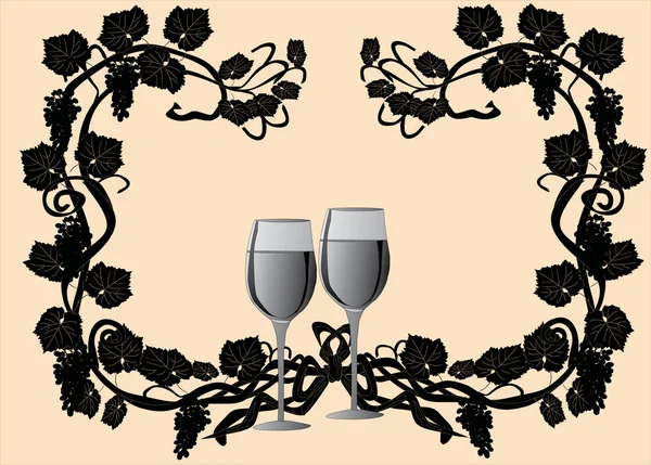 Uvas e copos de vinho em bege —  Vetores de Stock