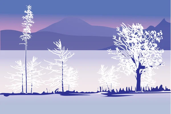 冬季树木附近 mountanes — 图库矢量图片