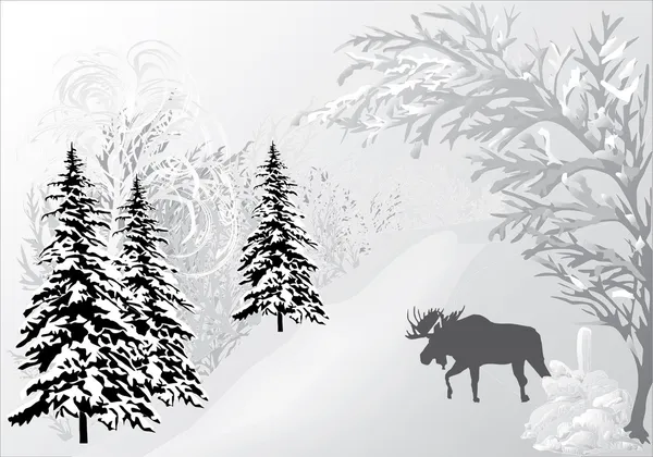 Paysage hivernal avec wapiti — Image vectorielle