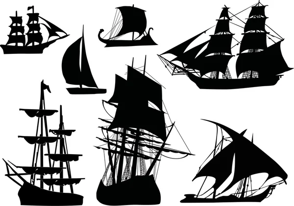Yedi sailer silhouettes — Stok Vektör