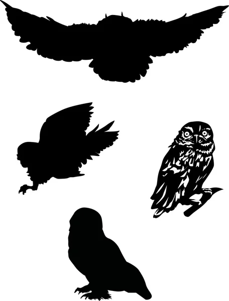 Four owls silhouettes — Stock Vector