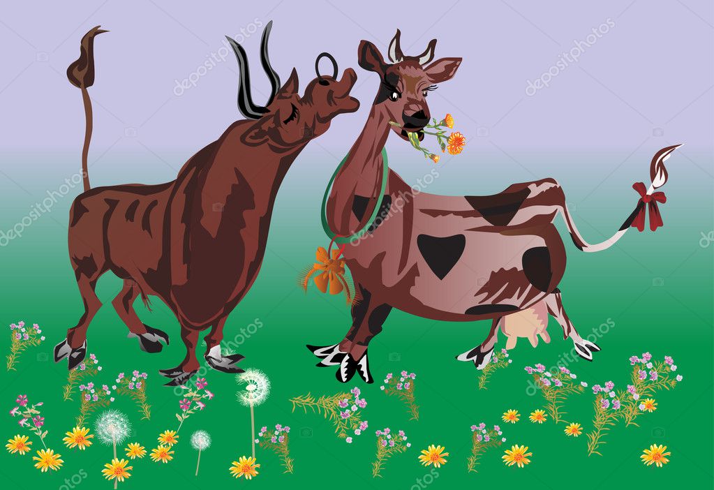 Taureau Et Vache Couple Sur Le Terrain Image Vectorielle Par Drpas © Illustration 6260779 1587