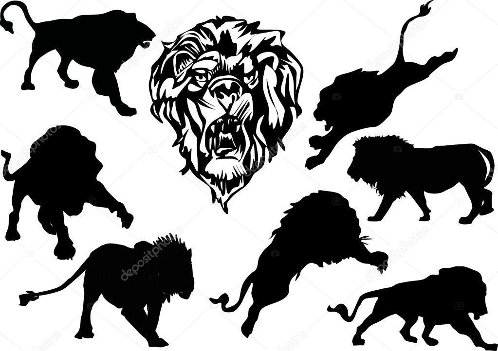 eight lion silhouettes