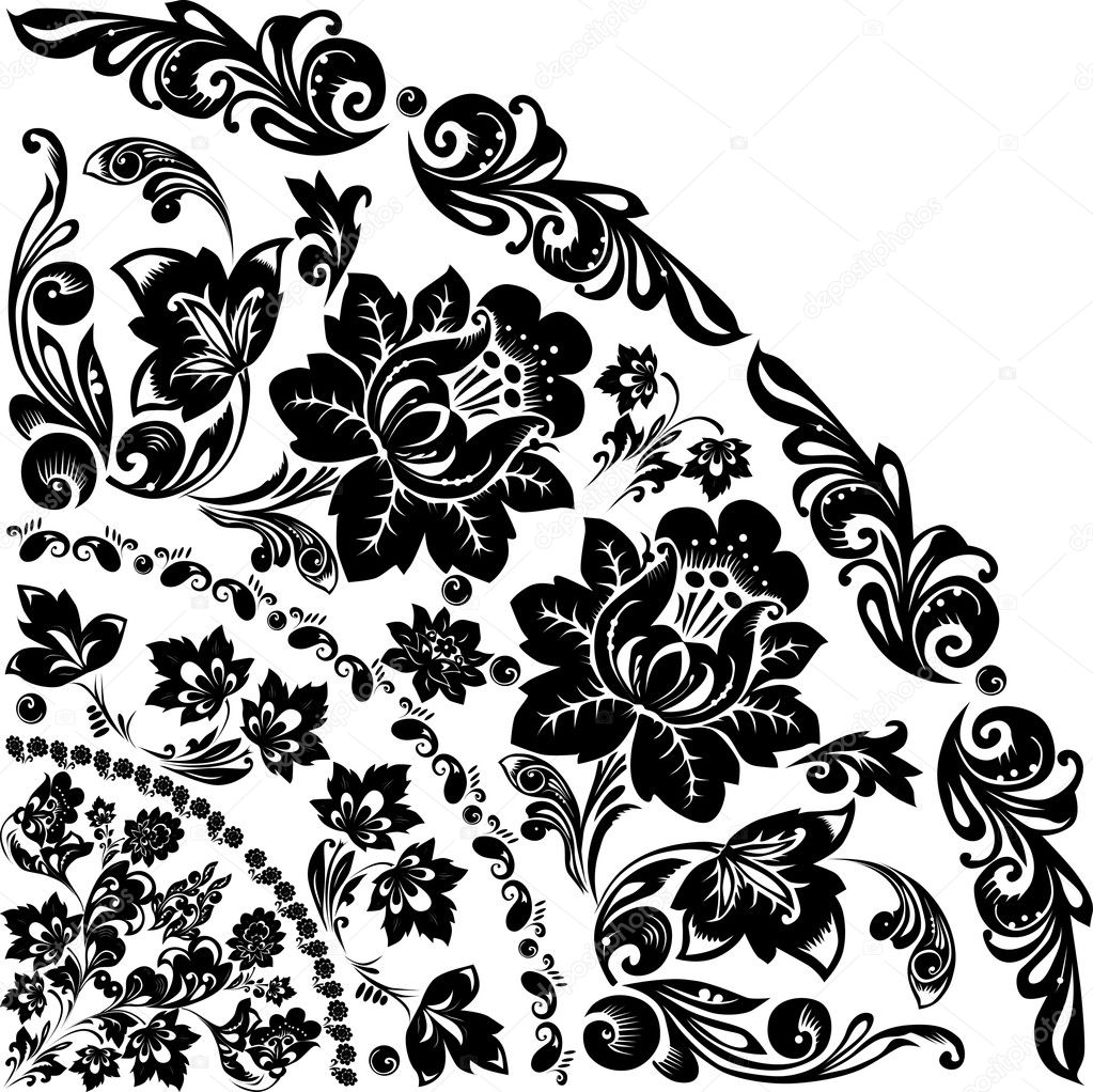 black quadrant with two flowers