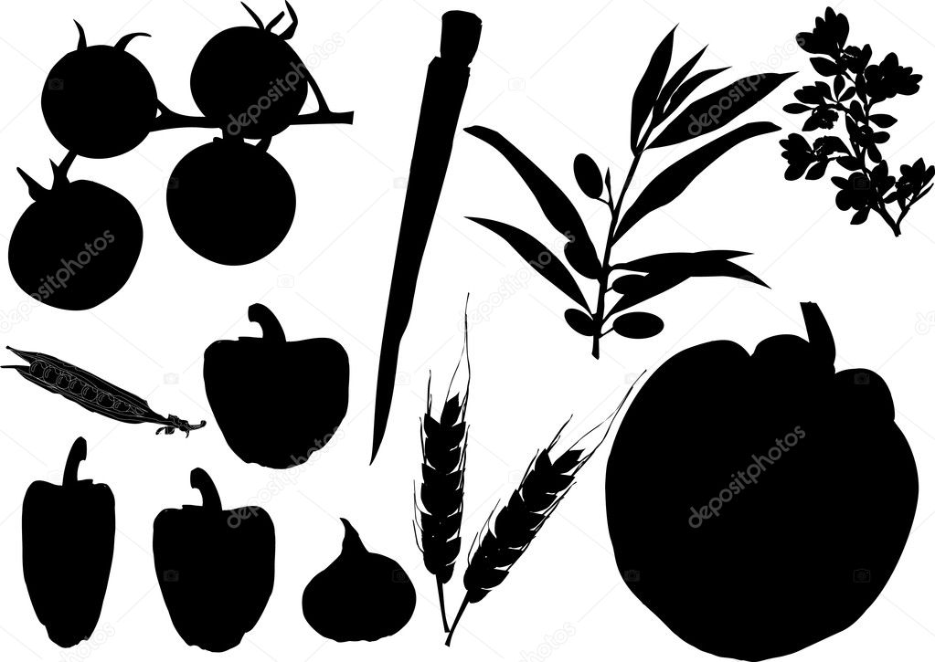 vegetables silhouette set