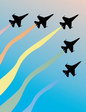 five airplanes silhouettes in sky clipart