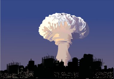 atomic explosion cloud and city clipart