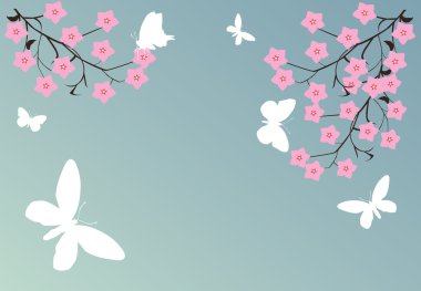 pink flowers and white butteflies clipart
