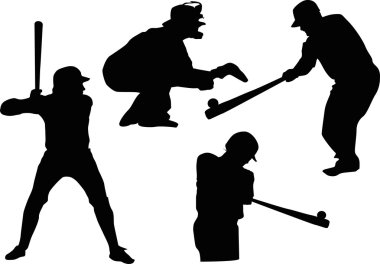 four silhouettes of baseball players clipart